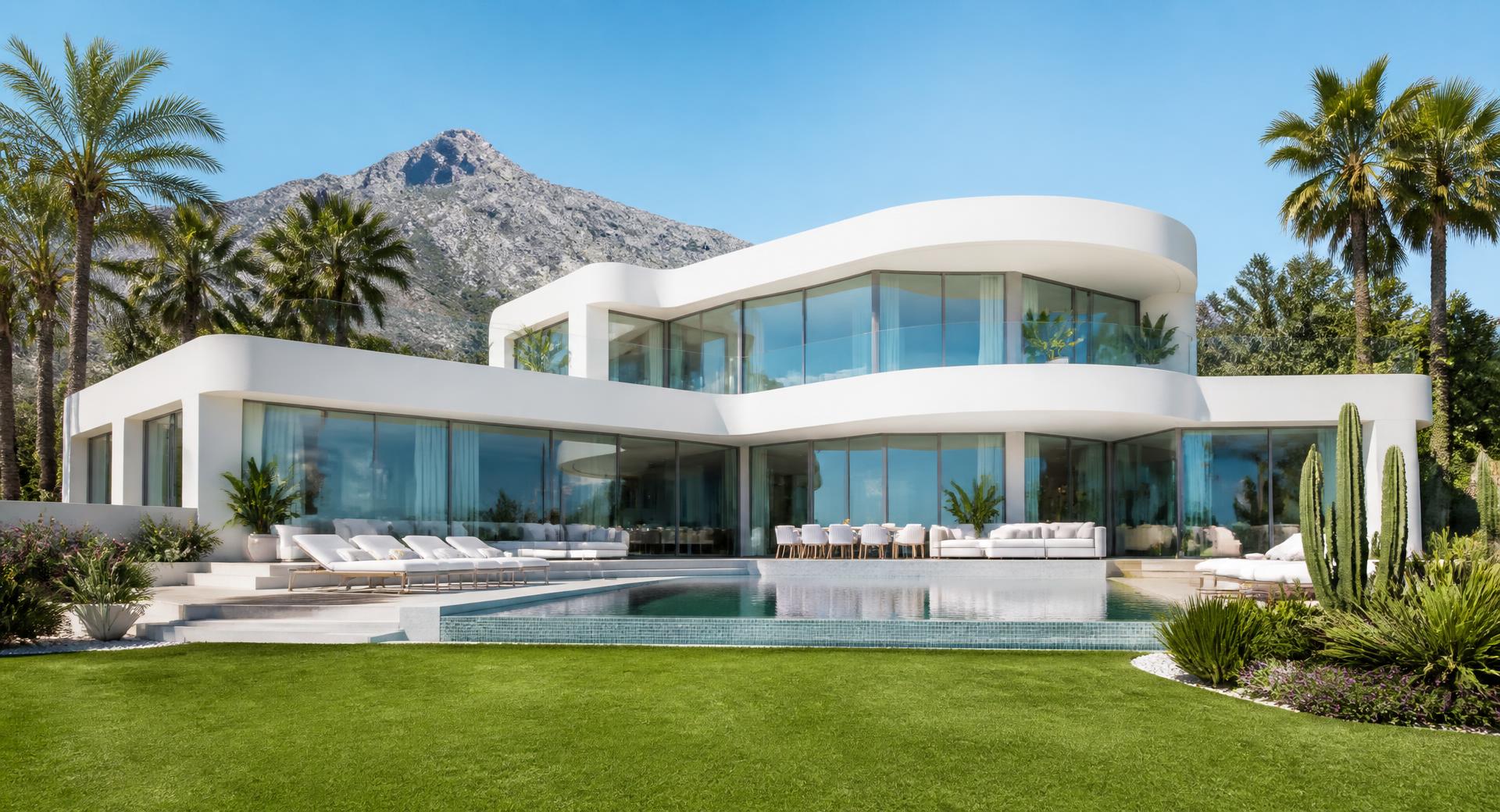 Luxury modern villa with tropical gardens and mountain views in Marbella
